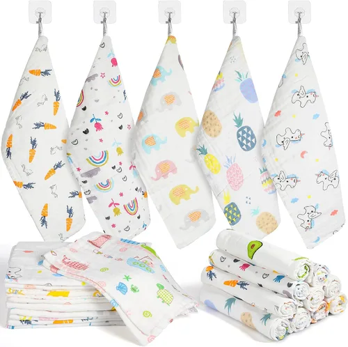 Vista 8 de Tatuo Paquete de 10 paños de muselina para bebé, 20 x 10 pulgadas, 6 capas, suaves y absorbentes, para recién nacidos, para baby shower, niños