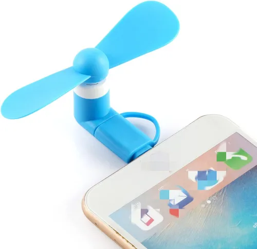 Vista 5 de Mini Ventilador de Teléfono Celular 2 en 1 Ventilador Compatible con iPhone, iPad, Teléfono Inteligente Android, Tableta - Colorido y Potente