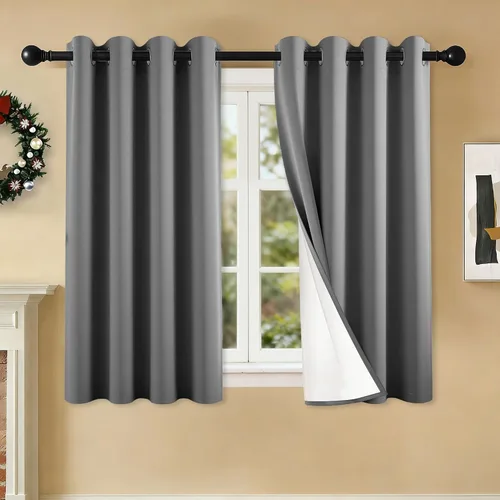 Vista 94 de 2 paneles de cortinas 100% opacas, de peso medio, con aislamiento térmico y ojales para dormitorio, sala de estar, tratamiento de ventana