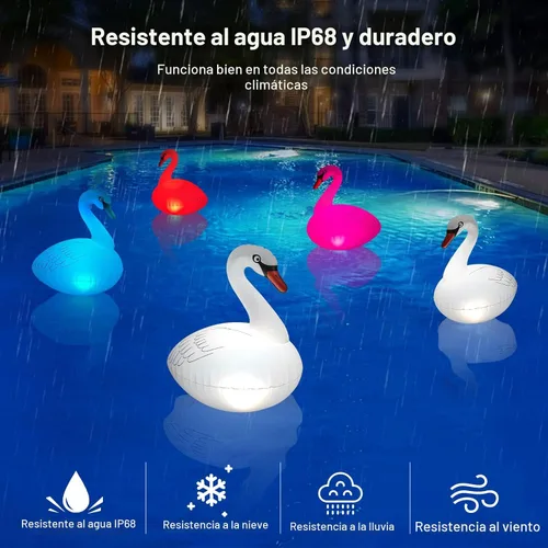 Vista 5 de Goallim Luces solares flotantes para piscina, paquete de 2 unidades, luces inflables impermeables de cisne, luces LED que brillan en la oscuridad