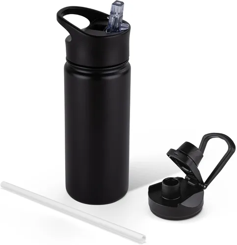 Vista 23 de Botella de agua aislada de 64 onzas con tapas de pajita y boquilla, jarra de agua de acero inoxidable de medio galón con mango de paracord, vacío