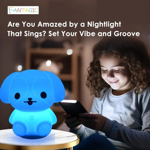 Vista 6 de Altavoz Bluetooth combinado y luz nocturna con 9 emisiones de color, silicona apta para niños y libre de BPA, recarga USB, recibe audio