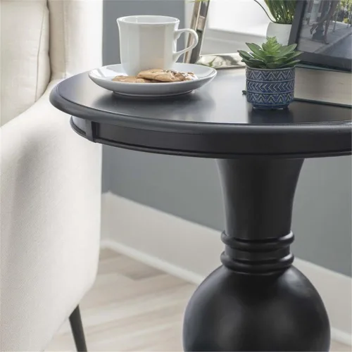 Vista 6 de Linon Aspen - Base de pedestal redonda para mesa de acento de 26.5 pulgadas de alto en madera negra azabache