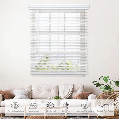 Vista 2 de Linen Avenue Persiana de madera sintética inalámbrica personalizable de 54 a 59 pulgadas de ancho x 40 pulgadas de alto, montaje exterior