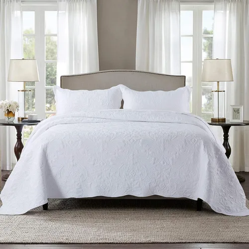 Vista 2 de HoneiLife - Juego de colcha de tamaño King, juego de ropa de cama bordada de microfibra de 3 piezas, colcha reversible, ligera, patrón de estampado