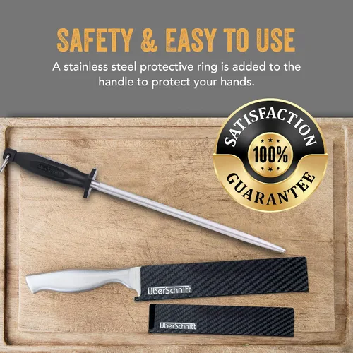 Vista 5 de Top Chef - Varilla para cuchillos de 10 pies + protector de cuchillo de acero para afilar Varilla profesional de acero al carbono y bolsa