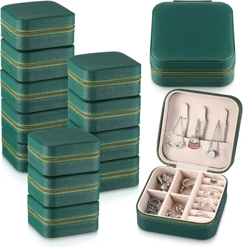 Vista 38 de Yinkin 12 piezas de mini joyero de viaje para dama de honor, organizador de aretes de piel sintética, accesorios de viaje a granel, soporte portátil