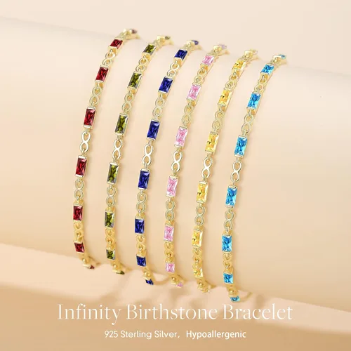 Vista 6 de CDE Pulseras de plata de ley 925 con piedra natal para mujer, delicada pulsera de tenis infinito con dije de eslabones simples, cumpleaños