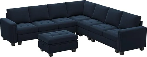 Vista 8 de Belffin Sofá modular de terciopelo convertible con diván reversible en forma de L, sofá modular con almacenamiento otomano para sala de estar, sofá