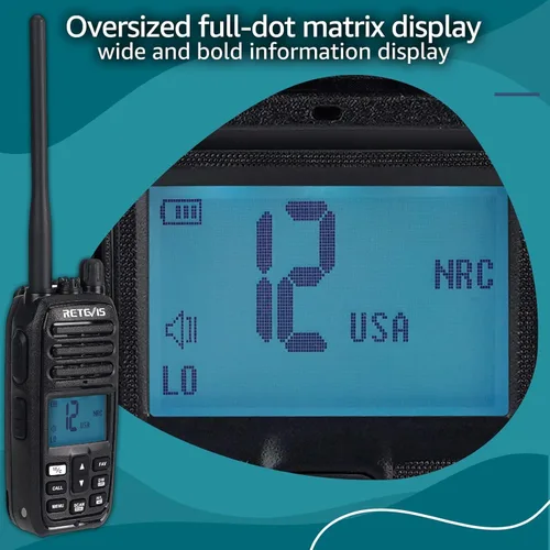 Vista 8 de Retevis RM21 - Radio marina flotante, 1/3/5 W, radio VHF IP67 marina, sumergible, reducción de ruido AI de 1 pulsación, 1800 mAh, 88 canales