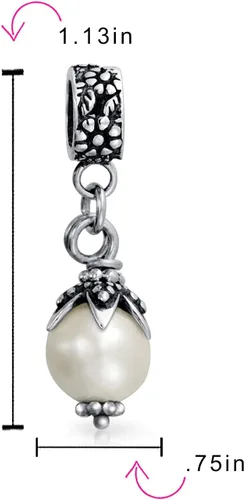 Vista 3 de Colgante de perlas de imitación blancas para mujeres, adolescentes, plata de ley 925 oxidada, se adapta a pulseras europeas, Perla