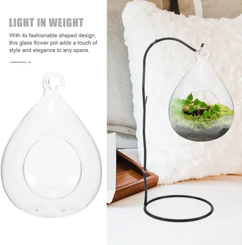 Vista 5 de SEWACC Soporte colgante de vidrio para plantas de aire de terrario para suculentas, maceta redonda de 5.3 in, jarrón de vidrio para decoración