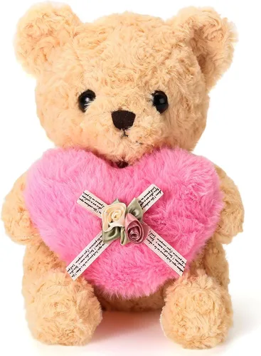 Vista 9 de Lindo oso de peluche con corazón rosa para niños, suave oso de peluche para el día de San Valentín, para novias, niños o mamá