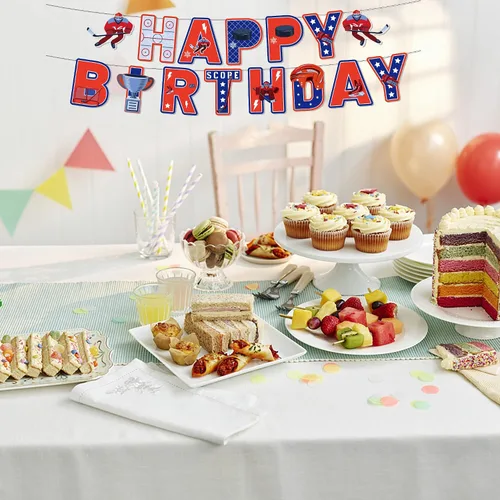 Vista 4 de Oringaga Cartel de feliz cumpleaños para fiesta de hockey sobre hielo, juegos deportivos, suministros de decoración de fiesta temática de partidos