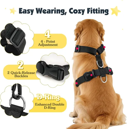 Vista 5 de Pawaboo Arnés de cinturón de seguridad para perro, arnés de automóvil con clips dobles, chaleco ajustable transpirable para mascotas y correa
