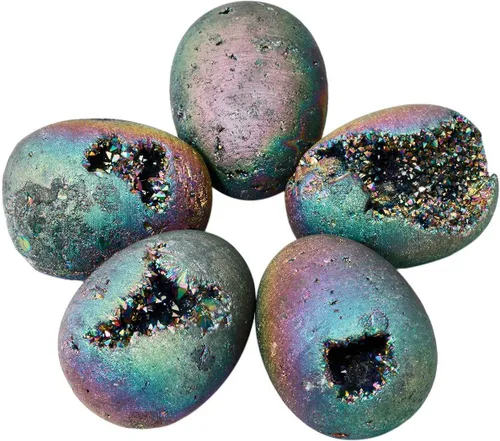 Vista 7 de mookaitedecor Bundle - 2 Artículos: Citrino y Amatista Crystal Money Tree & Titanium Coated Crystal Egg Figurines con soporte de madera