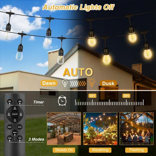 Vista 6 de ZJOJO Tira de luces solares para exteriores, impermeables, de 100 pies, luces solares para exteriores con 30+2 bombillas inastillables IP65, luces