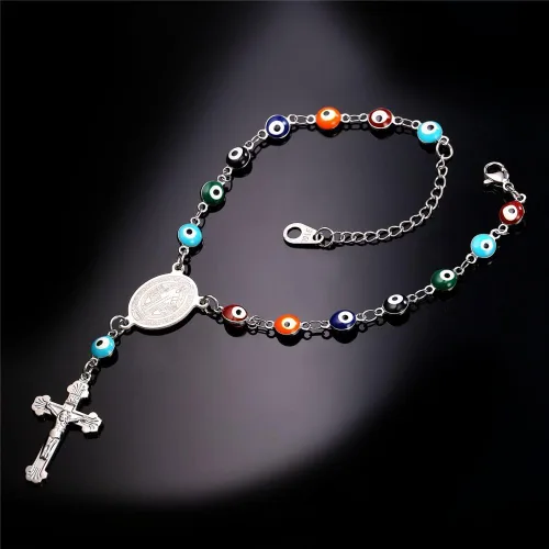 Vista 4 de U7 Christian Bracelets Stainless Steel 18K Gold Plated Cross Bracelet Saint Bendict Bracelet Rosary Bracelets for Men Women