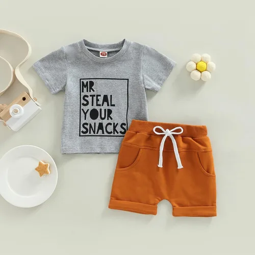 Vista 18 de Conjunto de ropa de verano para niños pequeños, 2 piezas, camiseta de manga corta con cintura elástica