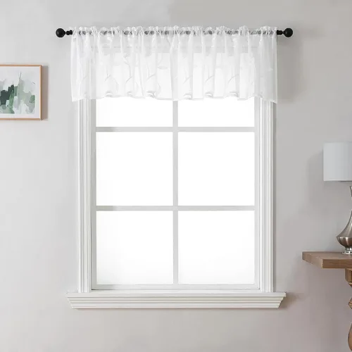 Vista 77 de VISIONTEX 2 paneles de cortinas traslúcidas de 63 in de largo, cortinas de gasa semitransparentes bordadas con hojas florales beige, bolsillo