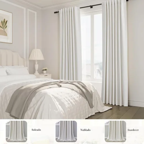 Vista 6 de Joywell 2 cortinas opacas 100%, lino, crema, beige natural, pasabarras/trabillas traseras/cinta con ganchos/anillas con pinzas, aislantes