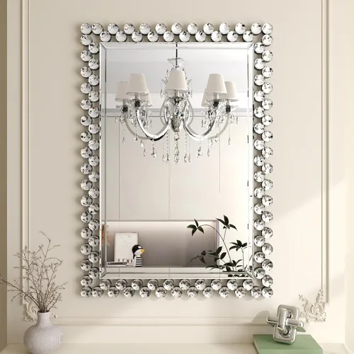 Vista 18 de Espejo de baño rectangular con diamantes de cristal de 36 x 24 Vidrio templado HD