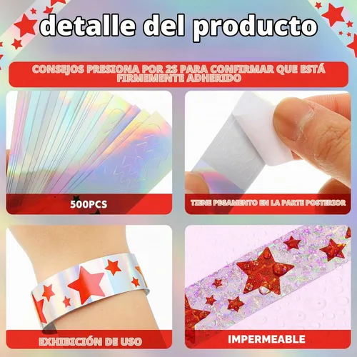 Vista 4 de Glenmal - 500 pulseras de estrellas de neón para eventos, adhesivo de plástico, color rojo