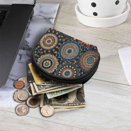 Vista 3 de IBILIU Monedero pequeño con diseño de manzanillas sobre fondo azul, mini, monedero, monedero, monedero, cambio, para mujeres y hombres, Moneda-002