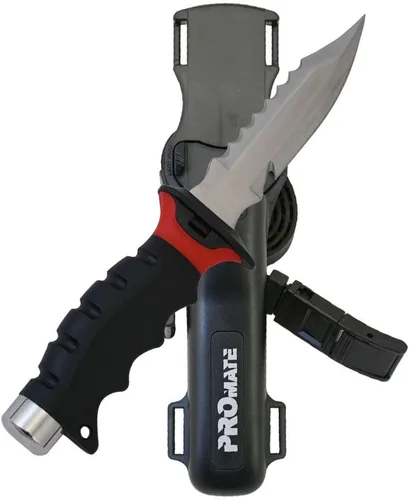Vista 2 de Promate KF510-Negro, cuchillo de buceo de acero inoxidable con punta afilada