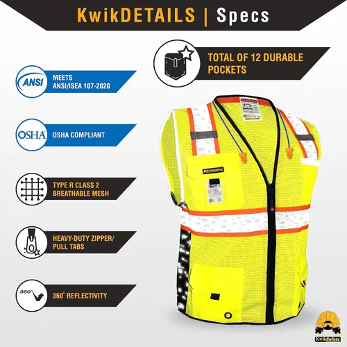 Vista 5 de KwikSafety BIG KAHUNA Safety Vest Class 2 ANSI OSHA Hi Vis Reflective Vest Amarillo (edición limitada)