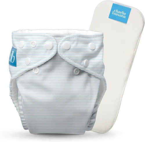 Vista 11 de Charlie Banana Pañales de tela, reutilizables, lavables, ajustables, talla única, para bebés y niños pequeños, con inserto absorbente, aviador