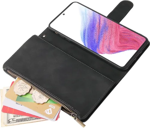 Vista 4 de Asuwish Funda compatible con Samsung Galaxy A53 5G 2022 y protector de pantalla de vidrio templado, funda de cuero con tapa para tarjetero, fundas