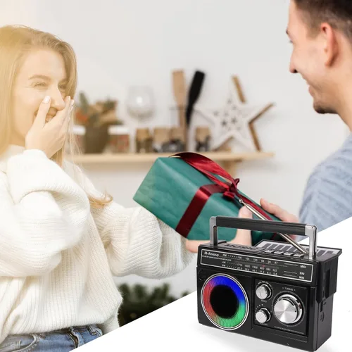 Vista 7 de Radios portátil AM FM, radio portátil retro con altavoz Bluetooth y linterna, recepción fuerte con luces de humor coloridas, tarjeta TF, energía