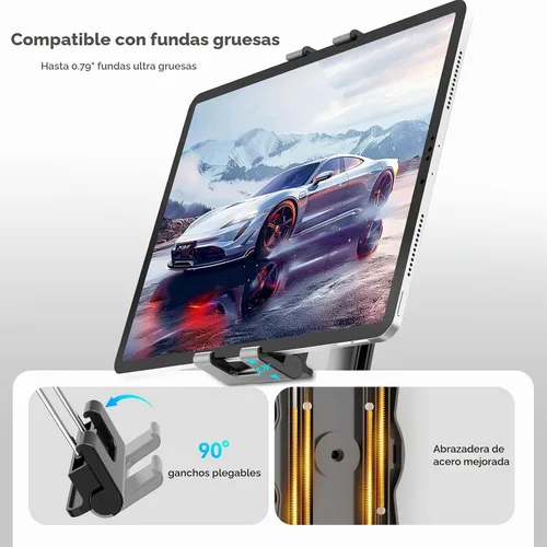 Vista 5 de PLDHPRO Soporte para tablet para automóvil, soporte ajustable para camión, iPad, soporte con brazo telescópico para iPad Pro Air Mini Galaxy Tab