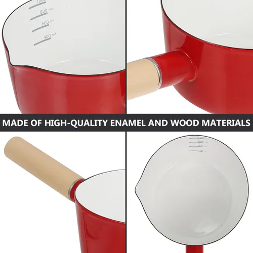 Vista 5 de Esmalte Leche Stockpot Mango Alimentos Bebé Cocina Olla Hogar Cocina Varios Colores Antiadherente Fácil Caño