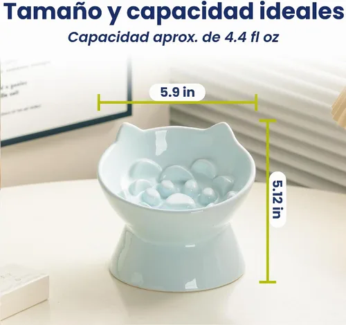 Vista 9 de PawsPik Lynx - Cuenco elevado de cerámica para perros y gatos, color azul Azul cielo