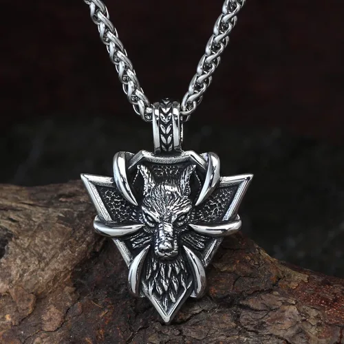 Vista 2 de GuoShuang Collar de lobo vikingo Odin para hombres, amuleto de acero inoxidable, colgante Jewelru con bolsa de regalo Valknut, Acero inoxidable, No