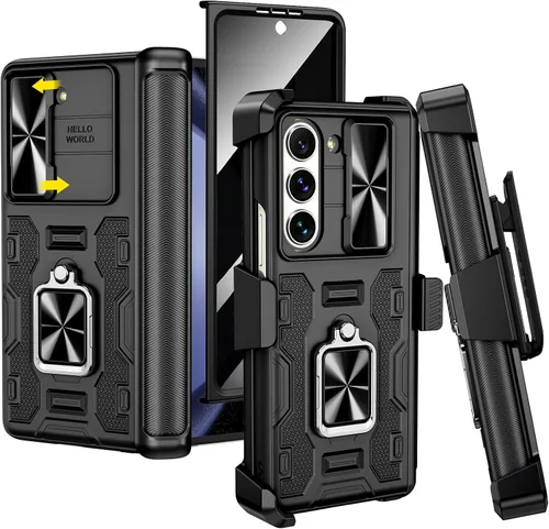 Vista 25 de VEGO - Funda para Galaxy Z Fold 4 con clip para cinturón y protector de pantalla 360°Ring Kickstand & Camera Cover, Hinge Protection Shockproof