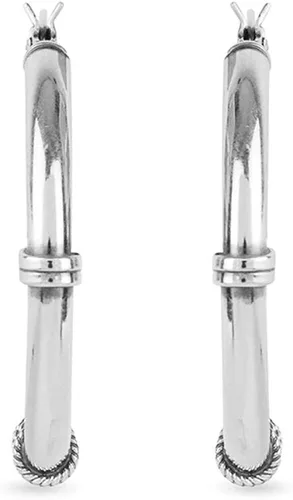 Vista 4 de LeCalla Pendientes de aro de plata de ley oxidados de dos tonos ligeros de peso bali para mujer, Plata de ley