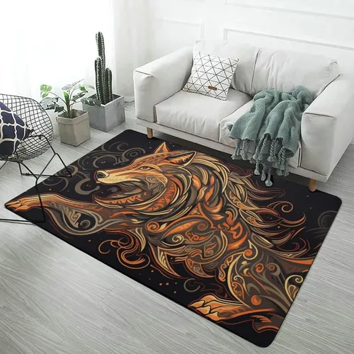 Vista 12 de Alfombra de arte de mitología nórdica de lobo Fenrir, tapete divertido regalo para decoración del hogar para dormitorio, sala de estar, alfombra