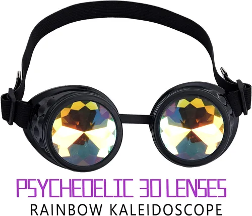 Vista 3 de Gafas caleidoscopio para raves trippy psicodélico steampunk con lentes de cristal de difracción de prisma arcoíris