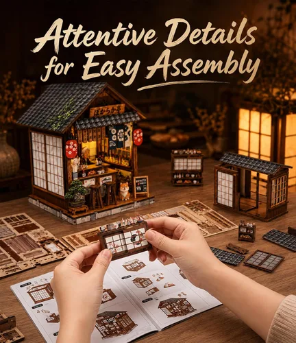 Vista 5 de Kit de rincón de libros, casa en miniatura con luces LED, rompecabezas de madera 3D para adultos, kit de construcción de casa de muñecas, regalo