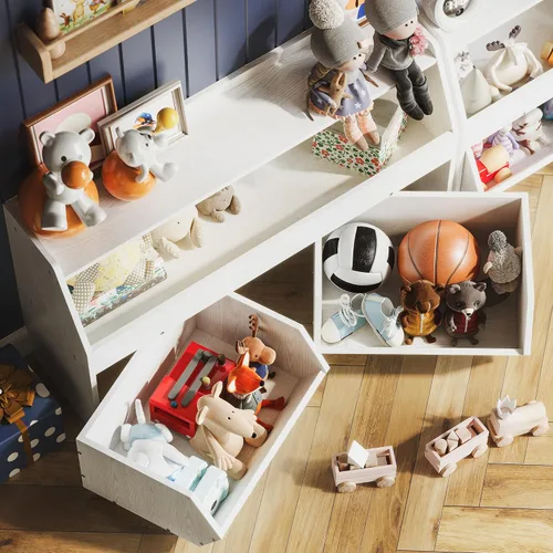 Vista 5 de Fulhope Organizador de almacenamiento de juguetes para niños, gabinete de almacenamiento de juguetes con cajones, estante de juguetes para niños
