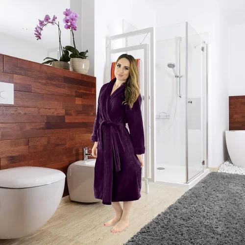 Vista 6 de NY Threads - Bata de baño de vellón para mujer con cuello tipo chal, bata larga y suave