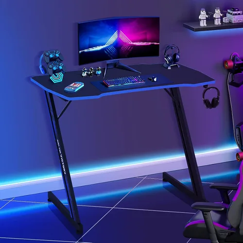 Vista 11 de Escritorio para juegos de 35 pulgadas en forma de Z, moderno y ergonómico para computadora, mesa de computadora para computadora en casa, oficina