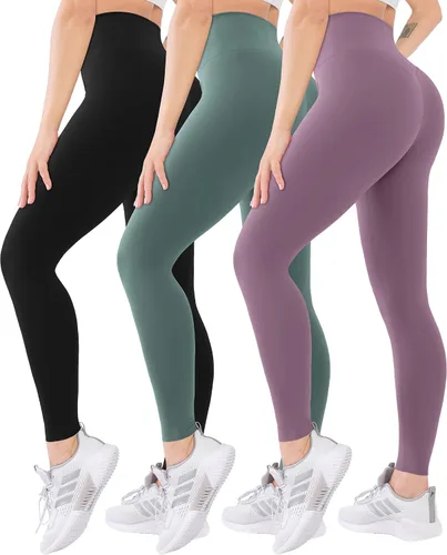 Vista 10 de Blisset - Paquete de 3 leggings de cintura alta para mujer con bolsillos, pantalones suaves y activos para control de abdomen, ideales para yoga