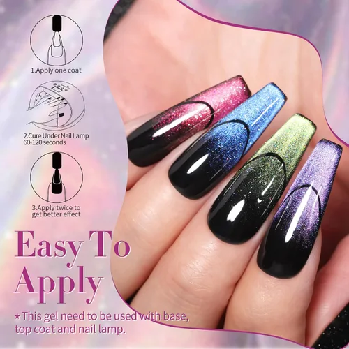 Vista 9 de Born Pretty - Esmalte de uñas de gel magnético 9D con purpurina reflectante, esmalte de gel holográfico de color gato magnético, juego de 7ml, 6