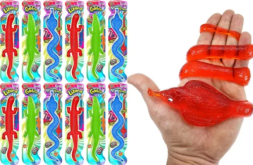 Vista 9 de JA-RU Lagarto pegajoso gigante, cocodrilo, serpiente elástica (1 paquete surtido) serpiente de goma falsa para niños. Juguete para aliviar