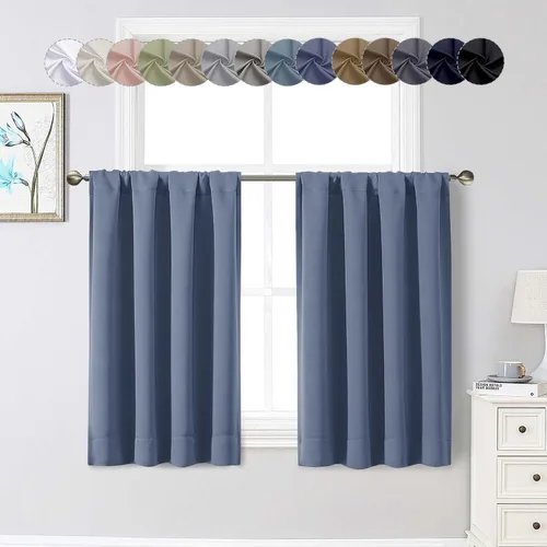 Vista 232 de Cortinas opacas para dormitorio, sala de estar, juego de 2 paneles de 54 pulgadas de largo, cortinas de oscurecimiento de habitación con aislamiento