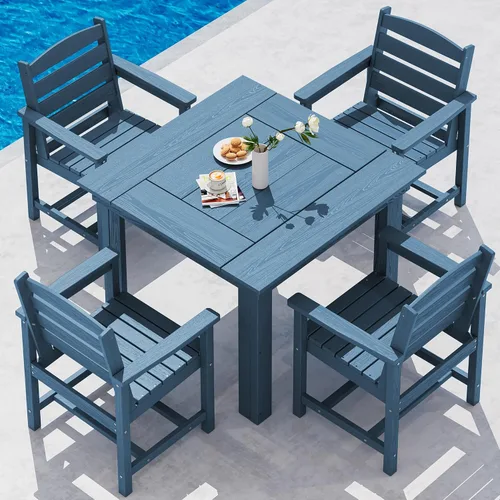 Vista 17 de SERWALL Juego de mesa y sillas de comedor para exteriores HDPE para 4 Azul marino